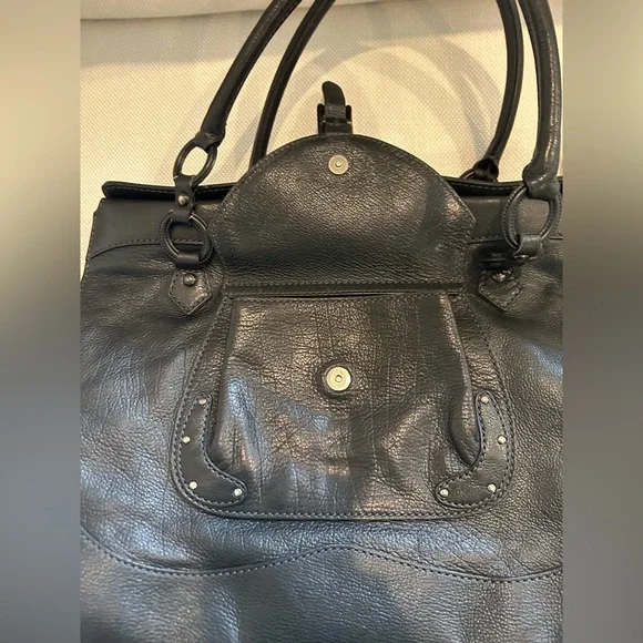 TODS Vintage Black Italian Leather Ring-Handled Satchel - Picture 7 of 16